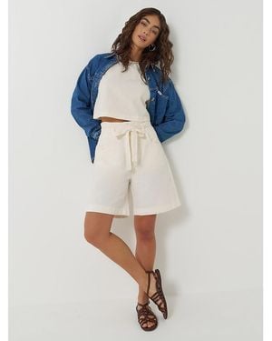 Lee Jeans Womens High Rise Pleated Linen Bermuda - Blue