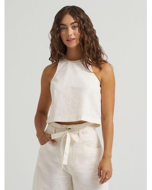 Lee Jeans Womens Boxy Button Back Linen Tank Top - White