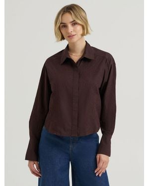 Lee Jeans Womens Embroidered Button Down Shirt - Blue