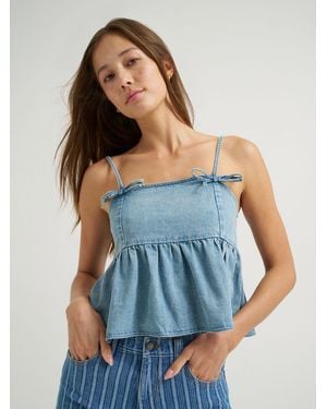 Lee Jeans Womens Denim Bow Peplum Top - Blue