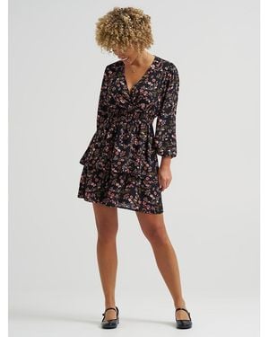 Lee Jeans Womens Long Sve Ruffle Dress - Black