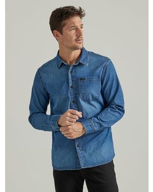 Lee Jeans Extreme Motion All Purpose Denim Button Down Shirt - Blue