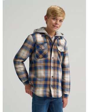 Lee Jeans Boys Flannel Sherpa Shacket With Fce Lined Hood - Blue