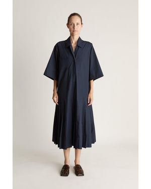 Lee Mathews Lottie Pleat Shirt Dress - Blue