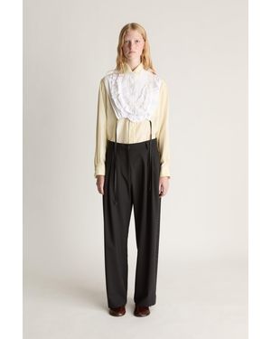 Lee Mathews Myles Wool Satin Stripe Pant - Natural