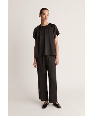 Lee Mathews Stella Silk Satin Raglan Tee - Black