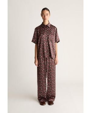 Lee Mathews Flora Silk Ss Shirt - Brown