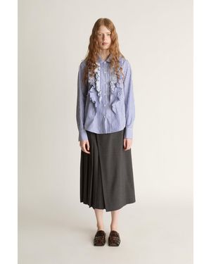 Lee Mathews Ivy Stripe Ruffle Shirt - Blue