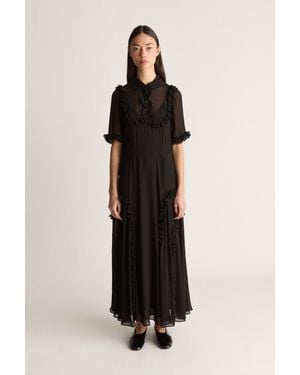 Lee Mathews Evelyn Georgette Midi Dress - Black
