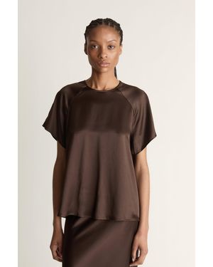 Lee Mathews Stella Silk Satin Raglan Tee - Natural