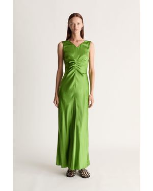 Lee Mathews Stella Silk Satin Ruched Dress - Green