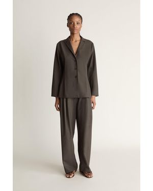 Lee Mathews Myles Wool Tailored Shirt - Brown