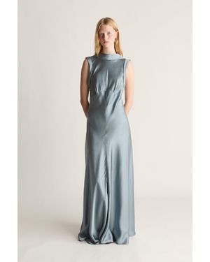 Lee Mathews Stella Silk Satin Drape Dress - Blue