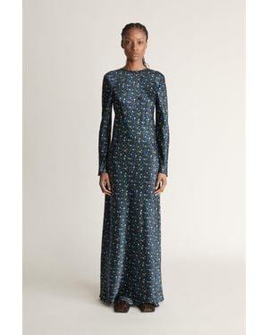 Lee Mathews Bella Silk Ls Dress - Blue