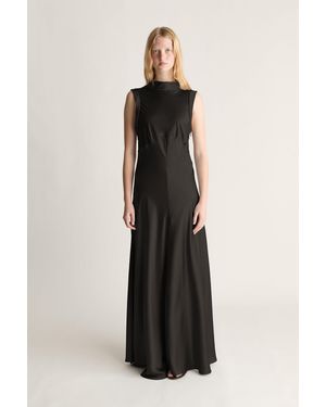 Lee Mathews Stella Silk Satin Drape Dress - Black