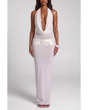 LemonLunar The Halter Neck Shell Mesh Maxi Dress - White