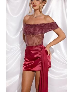 LemonLunar The Mesh Diamante Top - Red