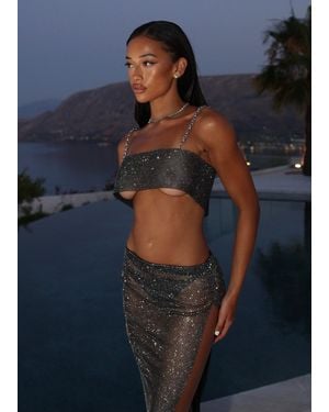 LemonLunar The Khloe Mesh Diamante Top - Blue