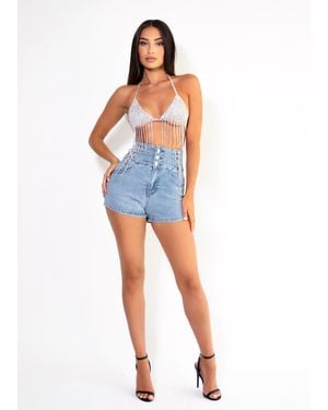 LemonLunar The Ivy Diamante Shorts - Blue