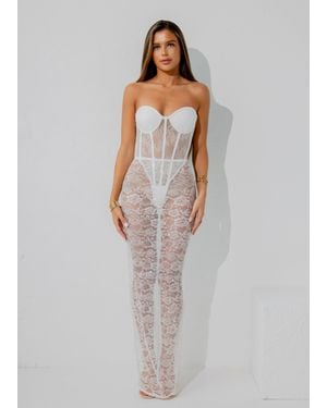 LemonLunar The Sequin Lace Maxi Skirt - White