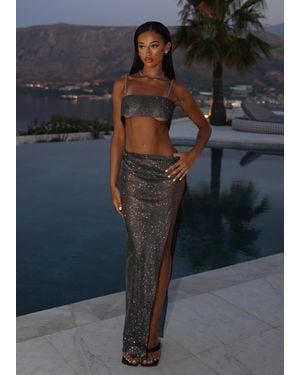 LemonLunar The Kendal Mesh Diamante Maxi Skirt - Blue