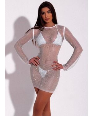 LemonLunar The Frankie Mesh Diamante Dress - Purple