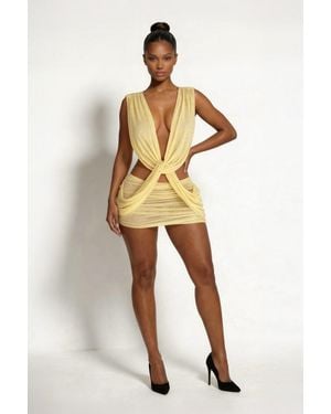 LemonLunar The Veda Mesh Stud Mini Dress - Yellow