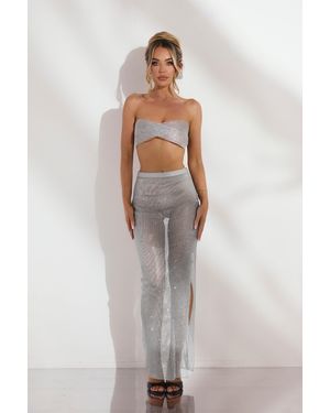 LemonLunar The Kendal Mesh Diamante Maxi Skirt - White