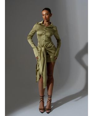 LemonLunar The Tie Side Shirt Dress - Grey
