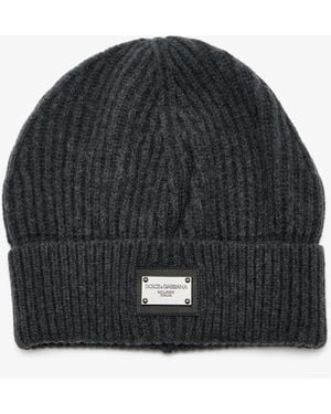 Dolce & Gabbana Cashmere And Wool Hat With Branded Tag - Black