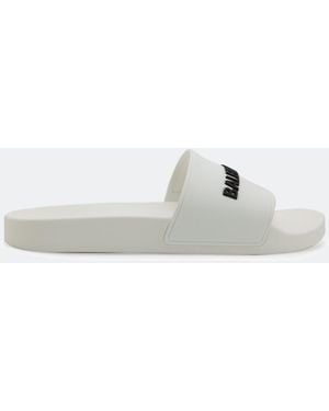 Balenciaga Logo Rubber Slides - White
