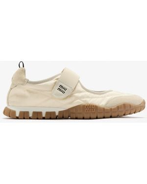 Miu Miu Tyre Technical Fabric And Suede Ballerinas - White