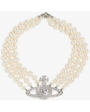 Vivienne Westwood Three Row Pearl Bas Relief Choker - White