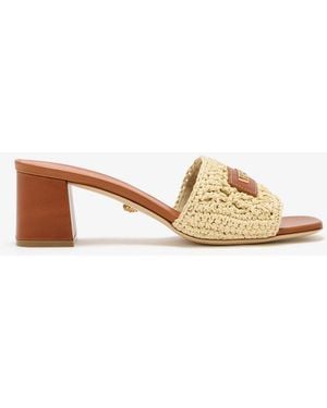 Versace Logo Raffia Mules - Natural