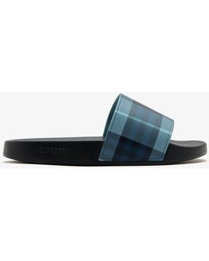 Burberry Check Slides - Blue