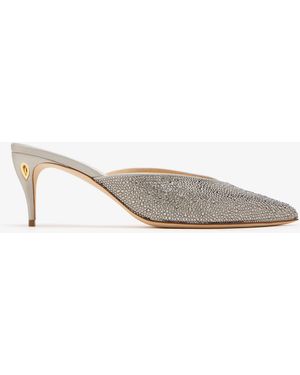Jennifer Chamandi Di 65 Crystal Embellished Mules - White