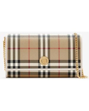 Burberry Check Chain Wallet - Natural