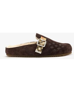 Burberry Check Shearling Urchin Clogs - White