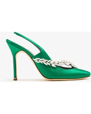Balenciaga X Manolo Blahnik Satin Slingback Pumps - Green
