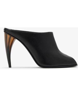 McQueen Horn Heel Mules - Black