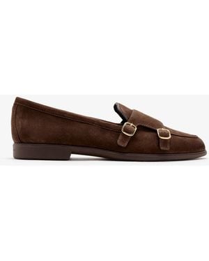 Santoni Double Buckle Suede Loafers - Brown