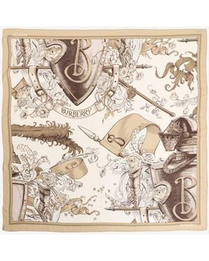 Burberry Etched Knight Cashmere Silk Scarf - Natural