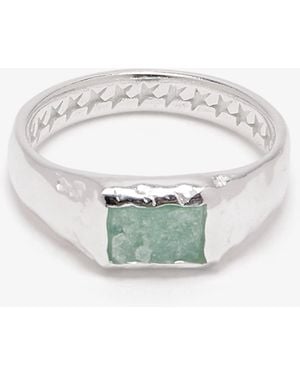 Twojeys Rectangular Aquamarine Stone Ring - White