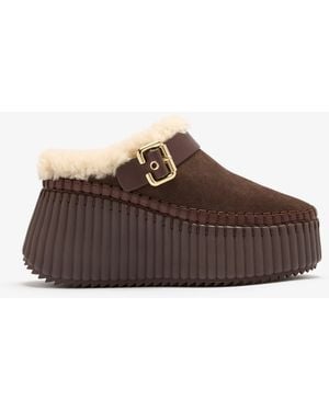 Chloé Nama Wedge Mules - Brown