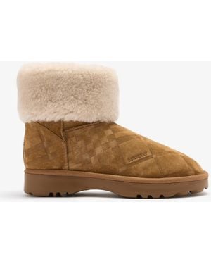 Burberry Check Shearling Flint Boots - Brown