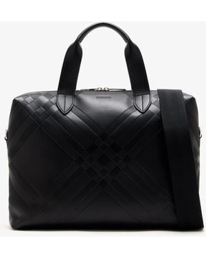 Burberry Check-Embossed Briefcase - Black