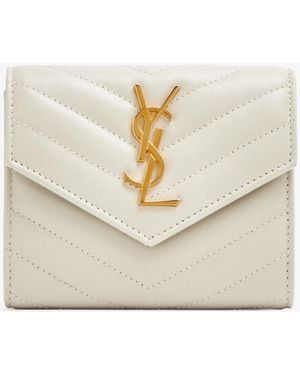 Saint Laurent Monogram Tri-Fold Wallet - Natural