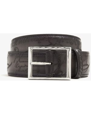 Berluti Classic Scritto Leather Belt - Black