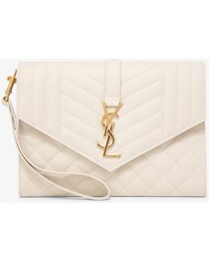 Saint Laurent Monogram Envelope Clutch - Natural