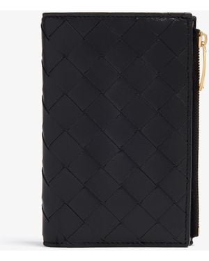 Bottega Veneta Intrecciato Medium Bi-Fold Zip Wallet - Black